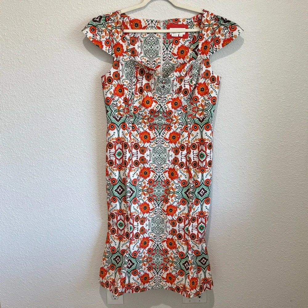 Anthropologie Cecily Fit &‎ Flare Sweetheart Midi Dress XL Petite Orange Motif